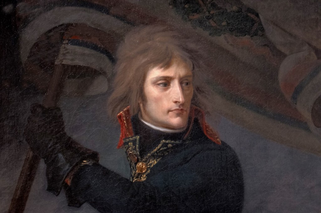 GROS : Bonaparte au pont d’Arcole (1796) gros plan Un jeune général républicain intrépide embellit la réalité du combat